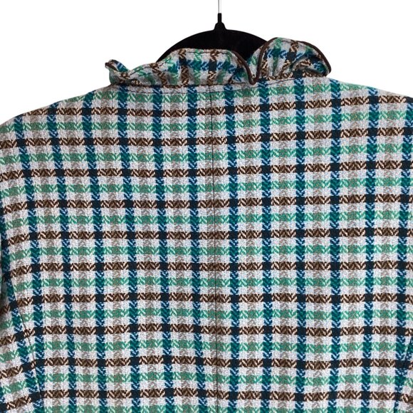Talbots Plaid Blazer Jacket Size 10P Wool Blend Plaid Ruffle Brown/Teal - Picture 9 of 11